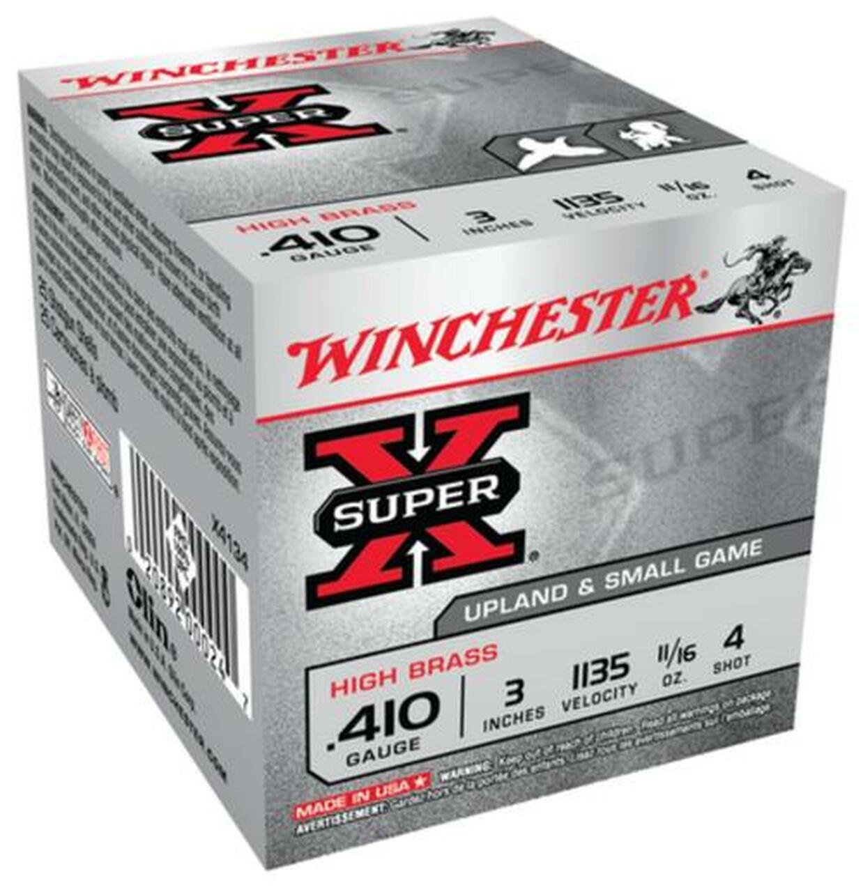 Winchester Super-X High Brass 410 ga 3" 1/2 oz 4 Shot 25Box/10Case Winchester Super-X High Brass 410 ga 3" 1/2 oz 4 Shot 25Box/10Case