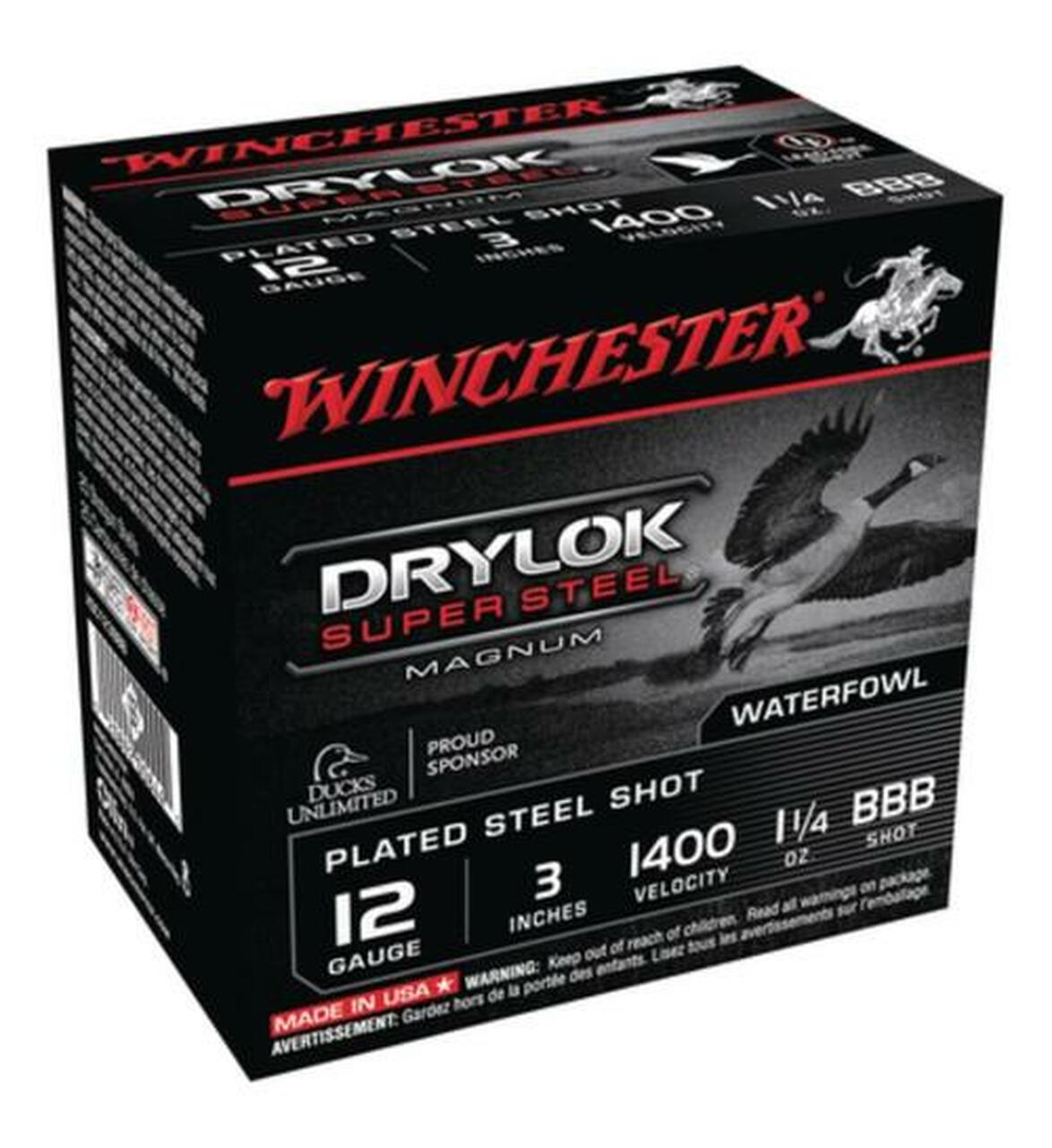Winchester SuperX Drylok PlatedSuperSteel 12ga 3" 1-1/4oz BBB Shot 25rd/Box Winchester SuperX Drylok PlatedSuperSteel 12ga 3" 1-1/4oz BBB Shot 25rd/Box