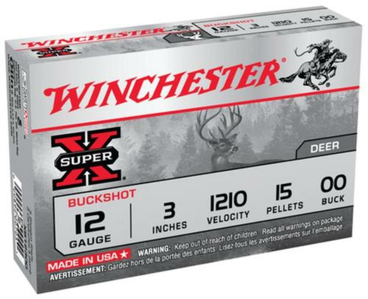 Winchester Super-X Buckshot Buffered12 Ga, 3", 1210 FPS, 15 Pellets, 00 Buck, Value Pack, 15rd Box Winchester Super-X Buckshot Buffered12 Ga, 3", 1210 FPS, 15 Pellets, 00 Buck, Value Pack, 15rd Box