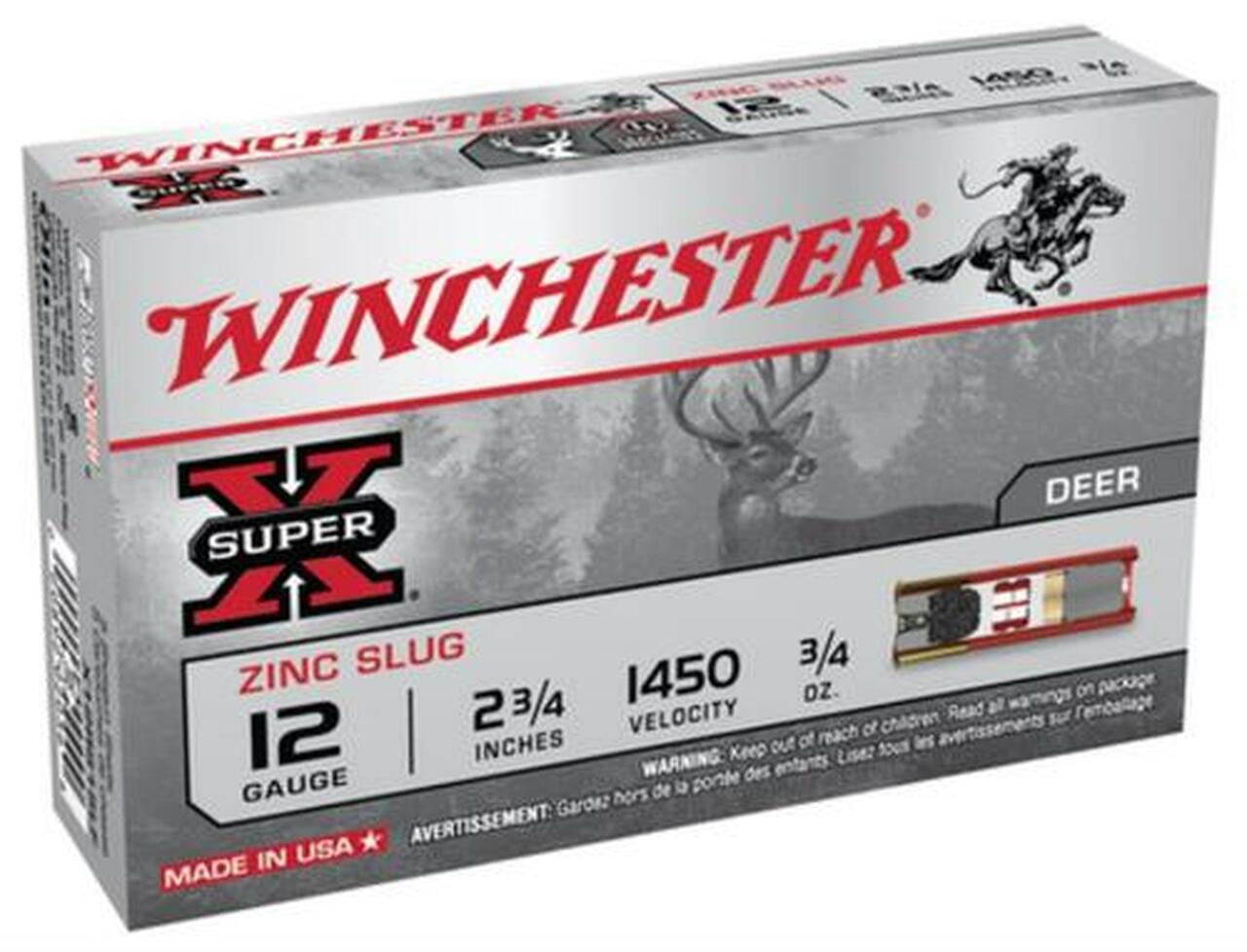 Winchester Super-X Lead Free Rifled Slug 12 Ga, 2.75", 1450 FPS, .75oz, 5rd/Box Winchester Super-X Lead Free Rifled Slug 12 Ga, 2.75", 1450 FPS, .75oz, 5rd/Box