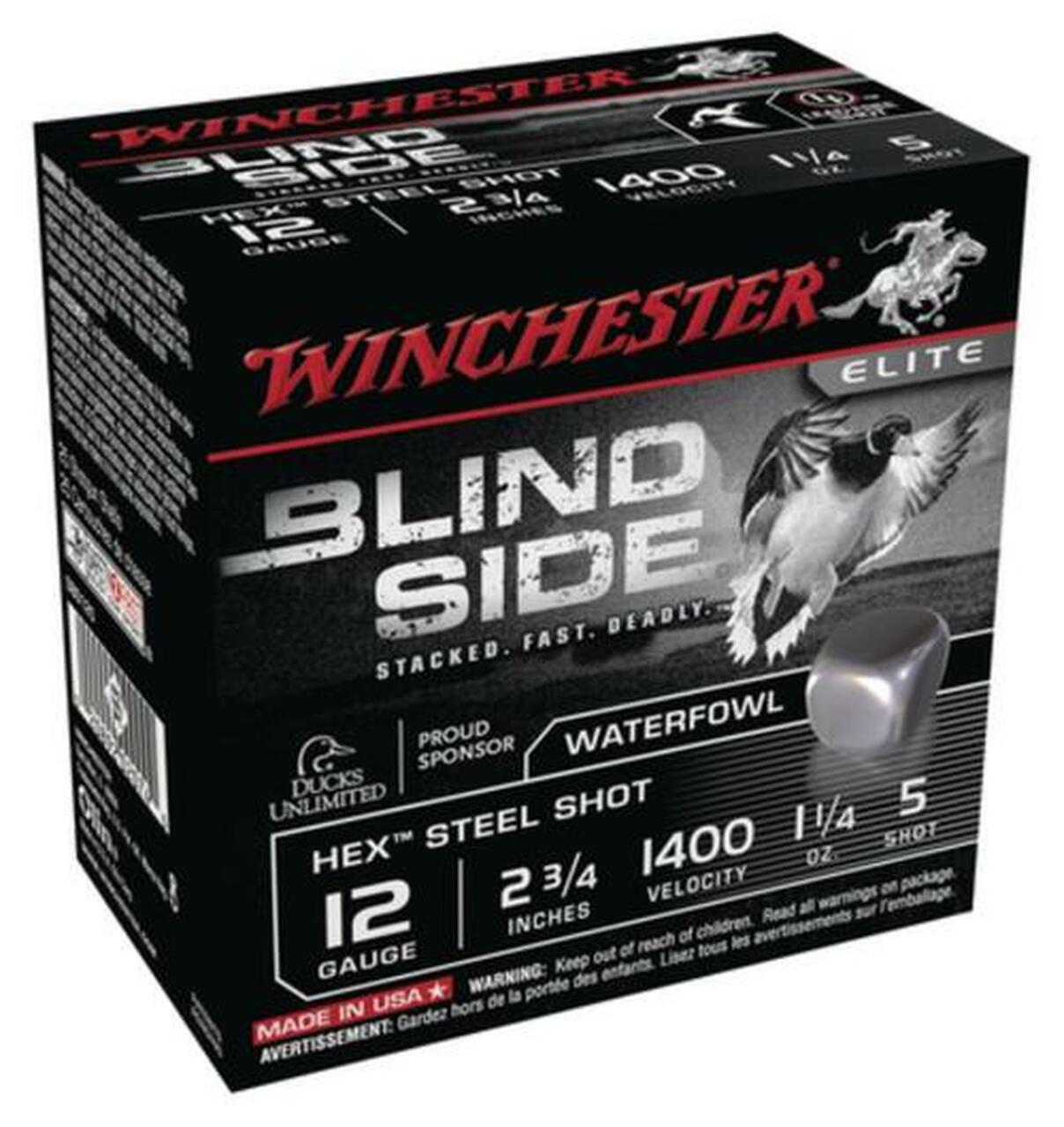 Winchester Blind Side Hex Mag 12 Ga, 2.75", 1400 FPS, 1.25oz, 5 Shot, 25rd/Box Winchester Blind Side Hex Mag 12 Ga, 2.75", 1400 FPS, 1.25oz, 5 Shot, 25rd/Box