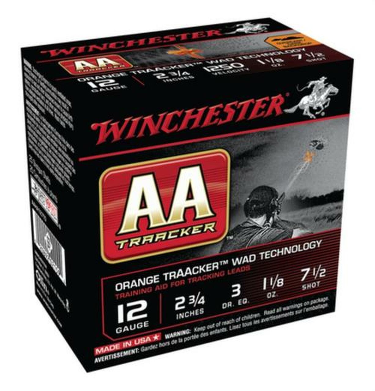 Winchester AA TrAAcker 12 Ga, 2.75", 1250 FPS, 1.125oz, 7.5 Shot, Orange Wad, 25rd/Box Winchester AA TrAAcker 12 Ga, 2.75", 1250 FPS, 1.125oz, 7.5 Shot, Orange Wad, 25rd/Box