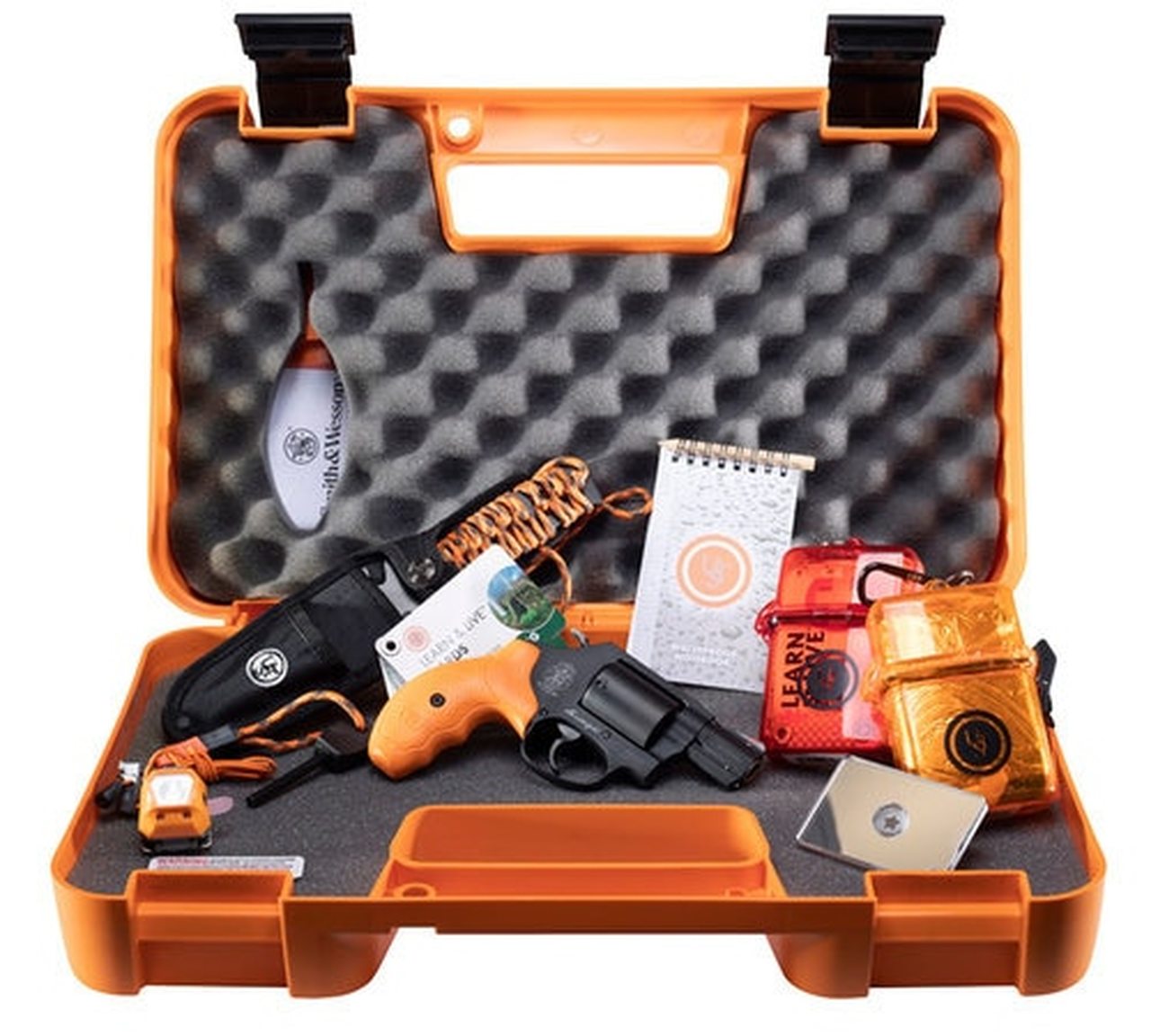 Smith & Wesson 360 Survival Kit, 357 Mag/38 Spl, 1.875" Barrel, 5rd, Safety Orange Grips, Black Frame/Cylinder, Survival Supplies Smith & Wesson 360 Survival Kit, 357 Mag/38 Spl, 1.875" Barrel, 5rd, Safety Orange Grips, Black Frame/Cylinder, Survival Supplies