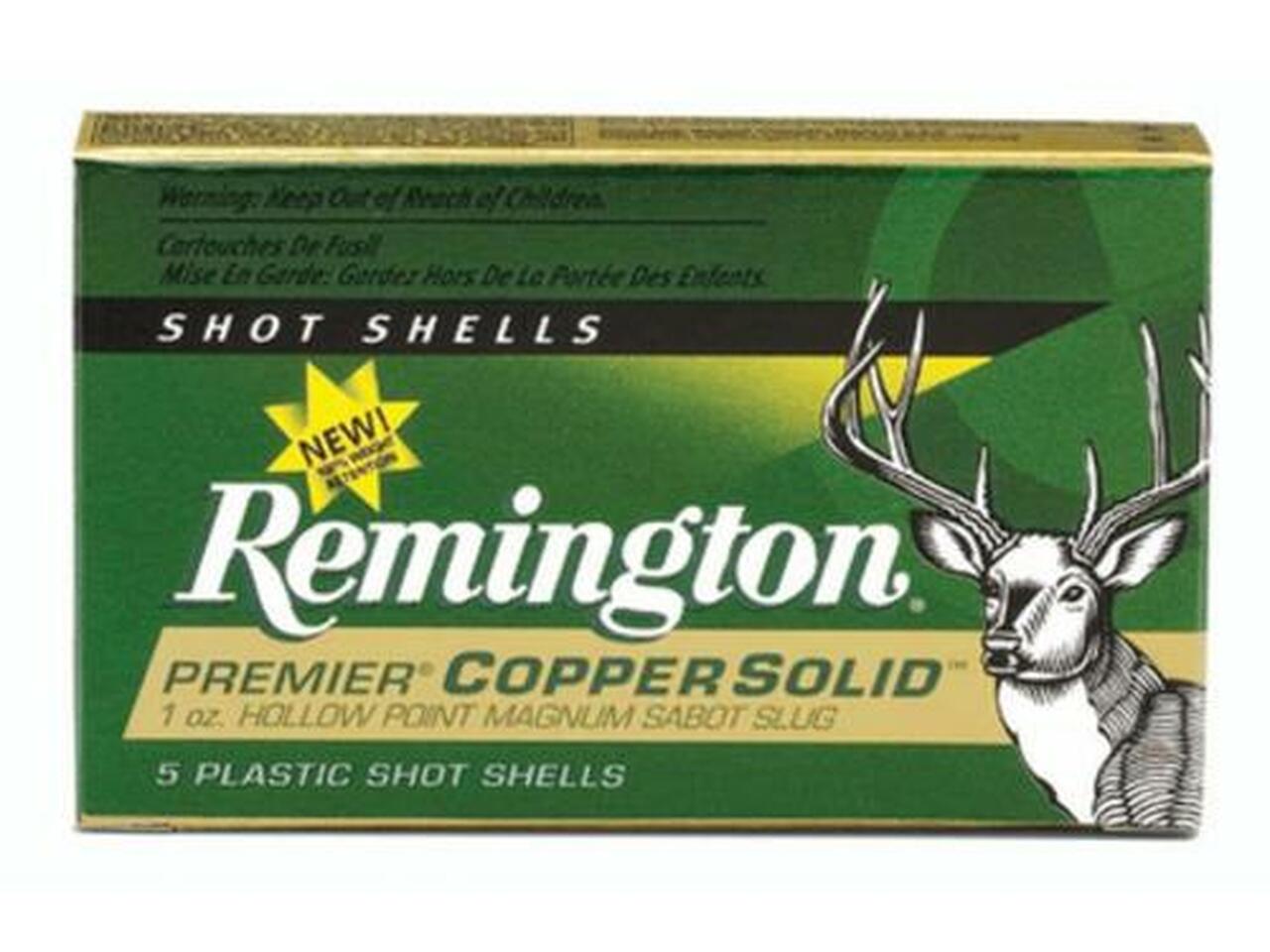 Remington Premier Copper 12 Gauge 3 Inch 1550 FPS 1 Ounce Copper Solid Hollow Point Sabot Slugs Remington Premier Copper 12 Gauge 3 Inch 1550 FPS 1 Ounce Copper Solid Hollow Point Sabot Slugs