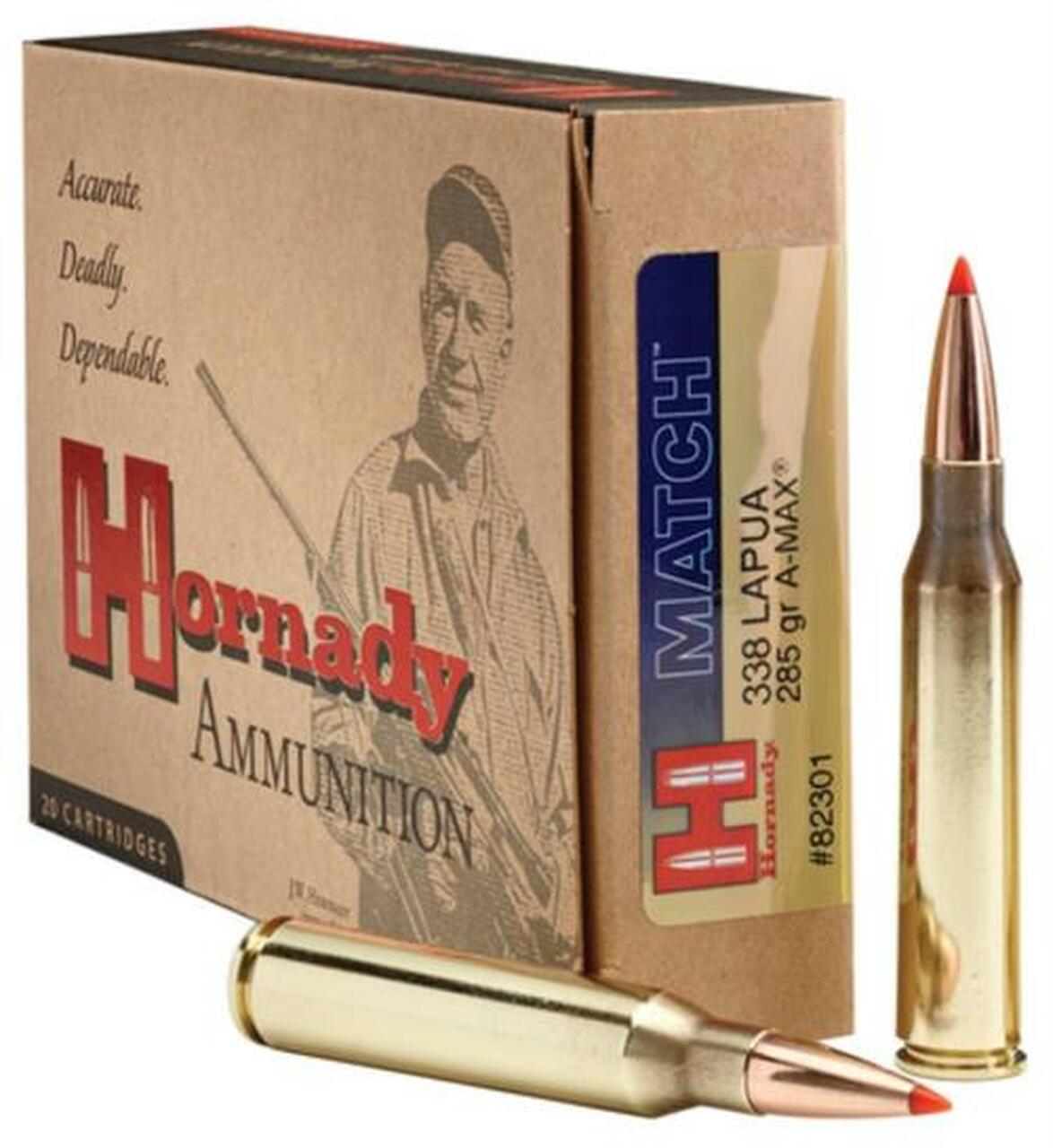 Hornady A-Max Match .338 Lapua, 285 Gr, Polymer Tip Boat Tail, 20rd/Box Hornady A-Max Match .338 Lapua, 285 Gr, Polymer Tip Boat Tail, 20rd/Box