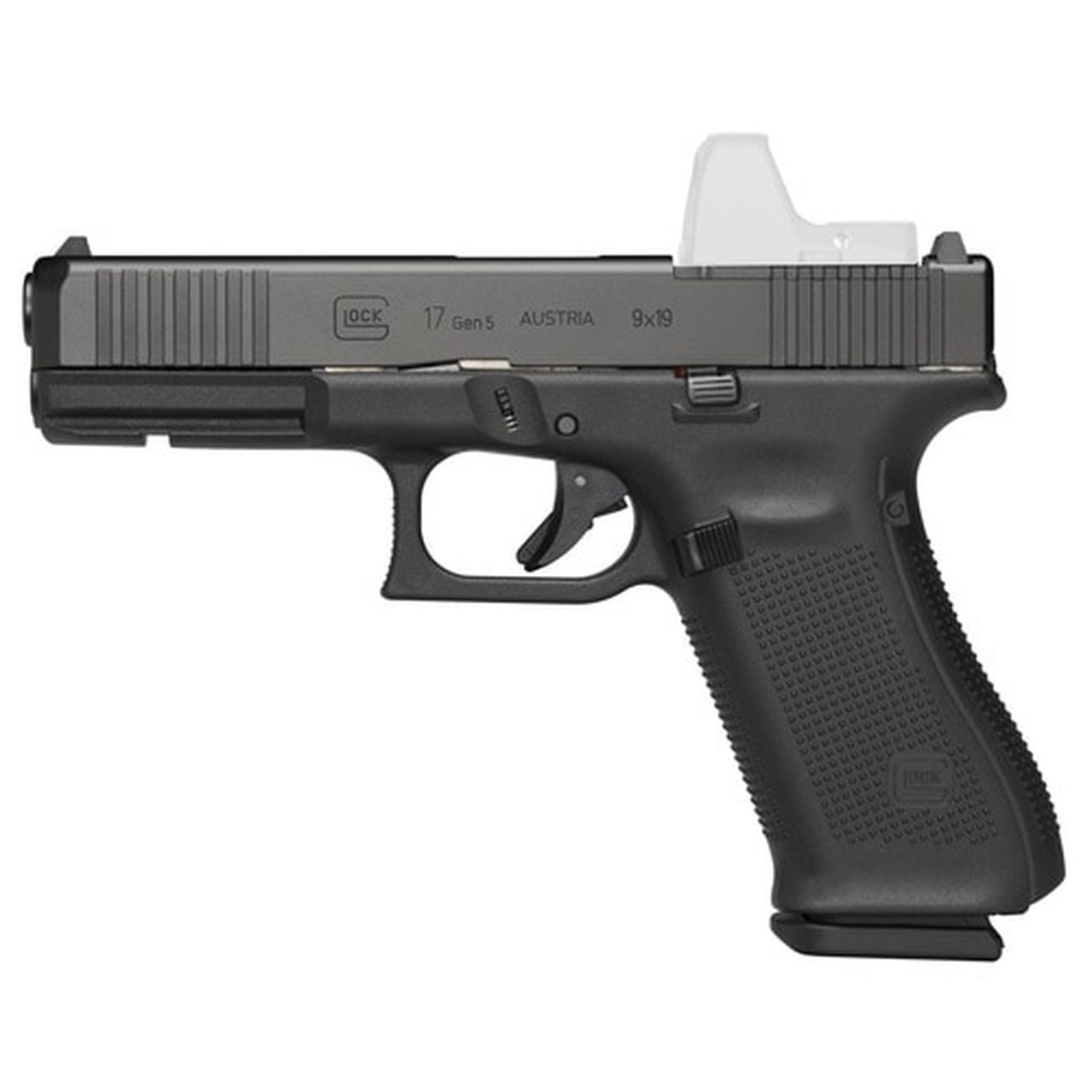 Glock G17 Gen5 M.O.S. 9MM, 4.49" Marksman Barrel, Fixed Sights, Ambi Slide Stop, Flared Mag Well, 17rd Mag Glock G17 Gen5 M.O.S. 9MM, 4.49" Marksman Barrel, Fixed Sights, Ambi Slide Stop, Flared Mag Well, 17rd Mag