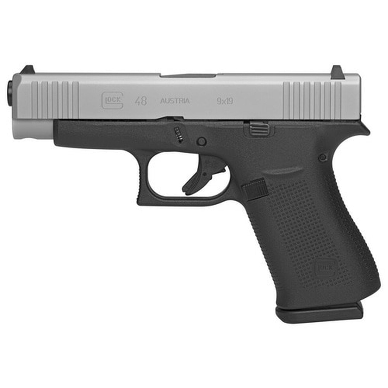 Glock 48 Silver Compact 9mm, 4.17" Barrel, Polymer Frame, Glock Night Sights, 2x10rd Mags Glock 48 Silver Compact 9mm, 4.17" Barrel, Polymer Frame, Glock Night Sights, 2x10rd Mags