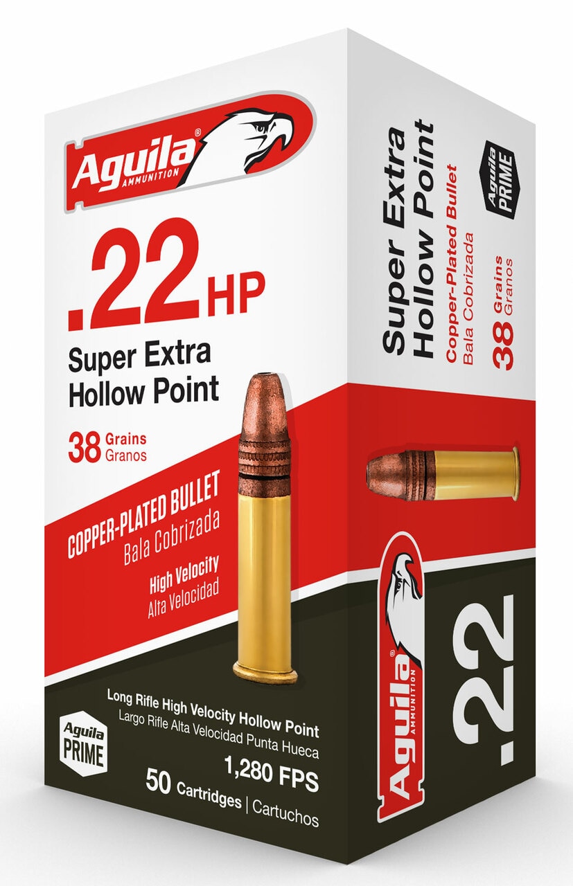 Aguila .22 LR, Super Extra Hollow Point, 38gr, Copper-Plated, 50rd Box Aguila .22 LR, Super Extra Hollow Point, 38gr, Copper-Plated, 50rd Box