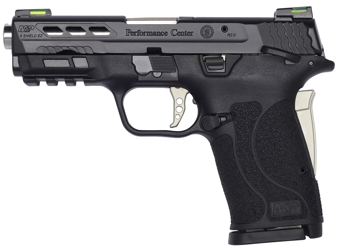 Smith & Wesson Performance Center M&P 9 Shield EZ 9mm Pistol with Manual Safety and Ported Barrel, Silver Smith & Wesson Performance Center M&P 9 Shield EZ 9mm Pistol with Manual Safety and Ported Barrel, Silver