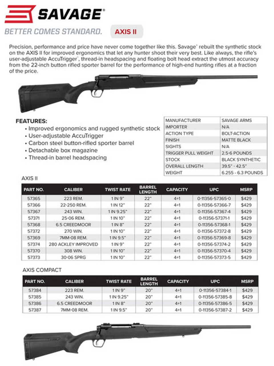 Savage AXIS II Compact 243 Win 20" Barrel, Black, 4rd Synthetic Stock Black, 4rd Savage AXIS II Compact 243 Win 20" Barrel, Black, 4rd Synthetic Stock Black, 4rd