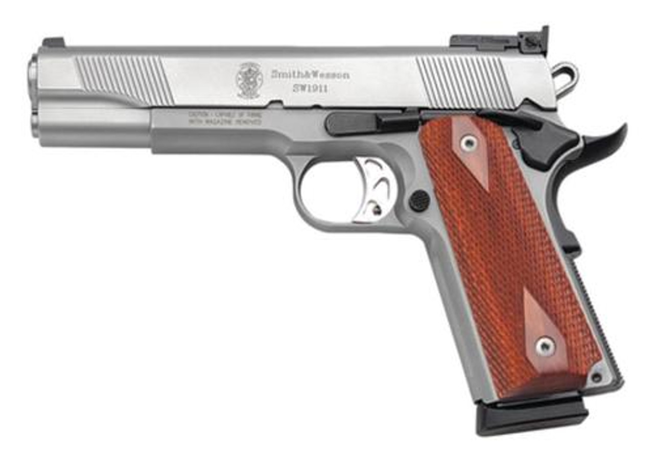 Smith & Wesson 1911 45 ACP 5" Barrel, Ambi Safety Wood Grip Matte SS, 8rd Smith & Wesson 1911 45 ACP 5" Barrel, Ambi Safety Wood Grip Matte SS, 8rd