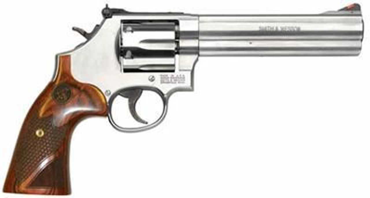 Smith & Wesson 686 Plus Deluxe, 357 Mag/38 Spec, 6" Barrel, Stainless Finish, Wood Grips, 7Rd, Adjustable Sights Smith & Wesson 686 Plus Deluxe, 357 Mag/38 Spec, 6" Barrel, Stainless Finish, Wood Grips, 7Rd, Adjustable Sights