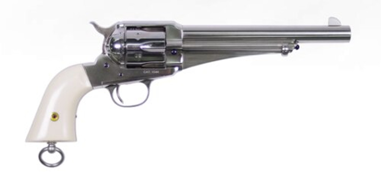 Uberti Frank James 1875 Single Action Army Outlaw, .45 Colt, 7.5", Ivory-Style Grip, Nickel Finish Uberti Frank James 1875 Single Action Army Outlaw, .45 Colt, 7.5", Ivory-Style Grip, Nickel Finish
