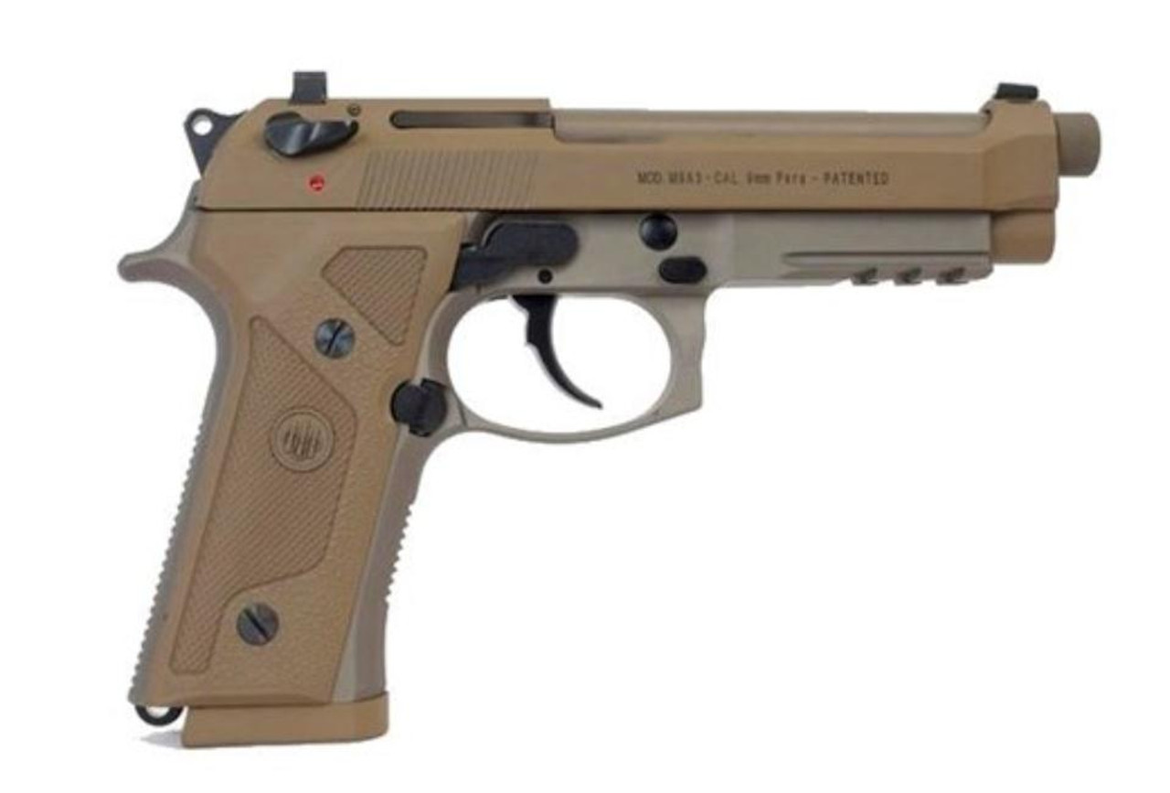 Beretta M9A3 9mm, 5.2" Threaded Barrel, Alloy Frame, Flat Dark Earth, Tritium Night Sights, Ambidextrous Safety, 3 Magazines, 17 Rounds Beretta M9A3 9mm, 5.2" Threaded Barrel, Alloy Frame, Flat Dark Earth, Tritium Night Sights, Ambidextrous Safety, 3 Magazines, 17 Rounds