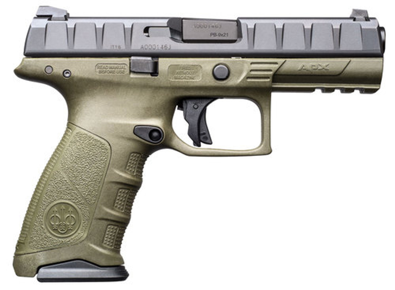 Beretta APX 9mm, 10rd, OD Green Frame, Black Slide, 3-Dot Sights Beretta APX 9mm, 10rd, OD Green Frame, Black Slide, 3-Dot Sights