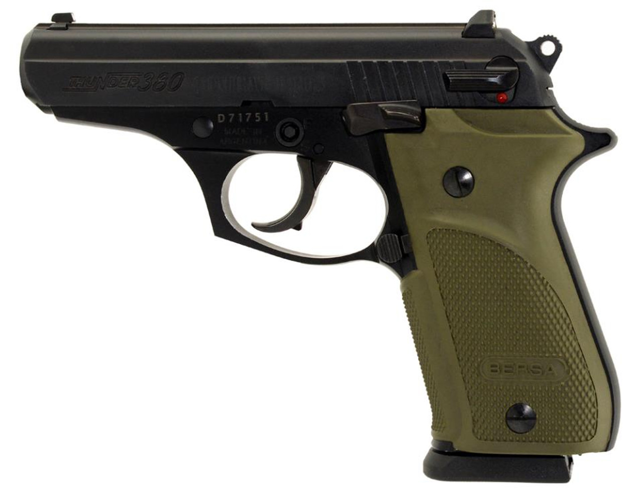 Bersa Thunder 380 Combat Plus DA/SA 380ACP, 3.5", OD Green, Rubber Grip Black, 15rd Bersa Thunder 380 Combat Plus DA/SA 380ACP, 3.5", OD Green, Rubber Grip Black, 15rd