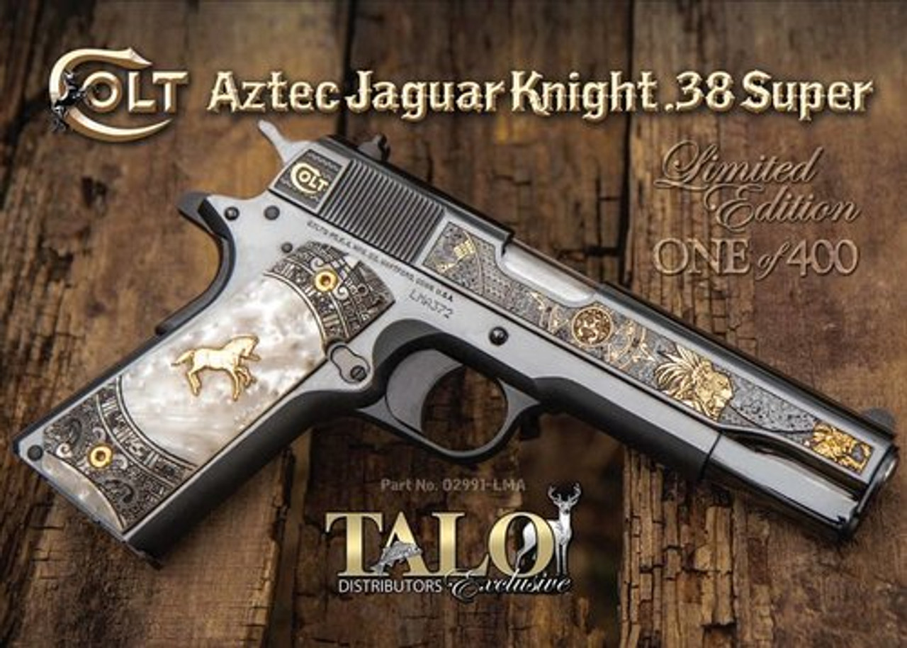 Colt Aztec Jaguar Knight Talo 1911, .38 Super, Royal Blue Gold Limited Edition Colt Aztec Jaguar Knight Talo 1911, .38 Super, Royal Blue Gold Limited Edition