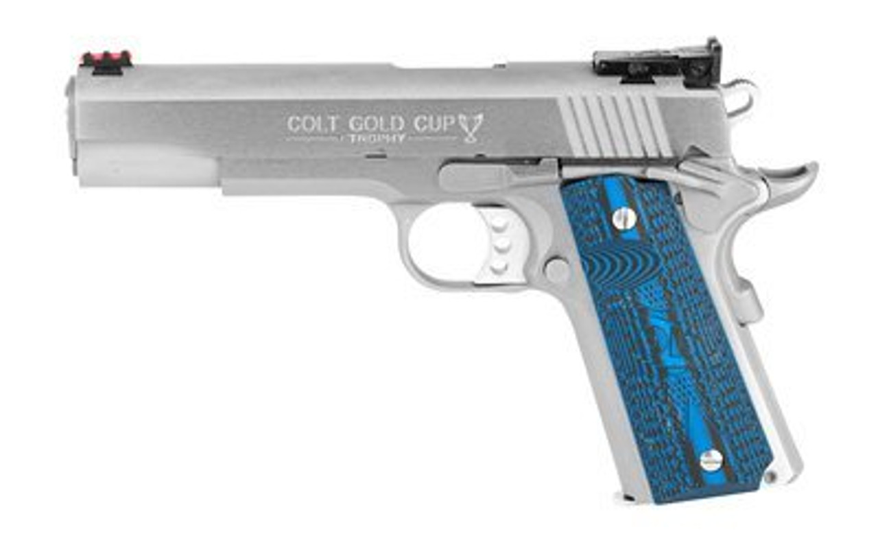 Colt Gold Cup Lite 1911 45 ACP, 5" Barrel, SS Brushed Finish, G10 Grips, 8Rd, Fiber Optic Front Sight Colt Gold Cup Lite 1911 45 ACP, 5" Barrel, SS Brushed Finish, G10 Grips, 8Rd, Fiber Optic Front Sight