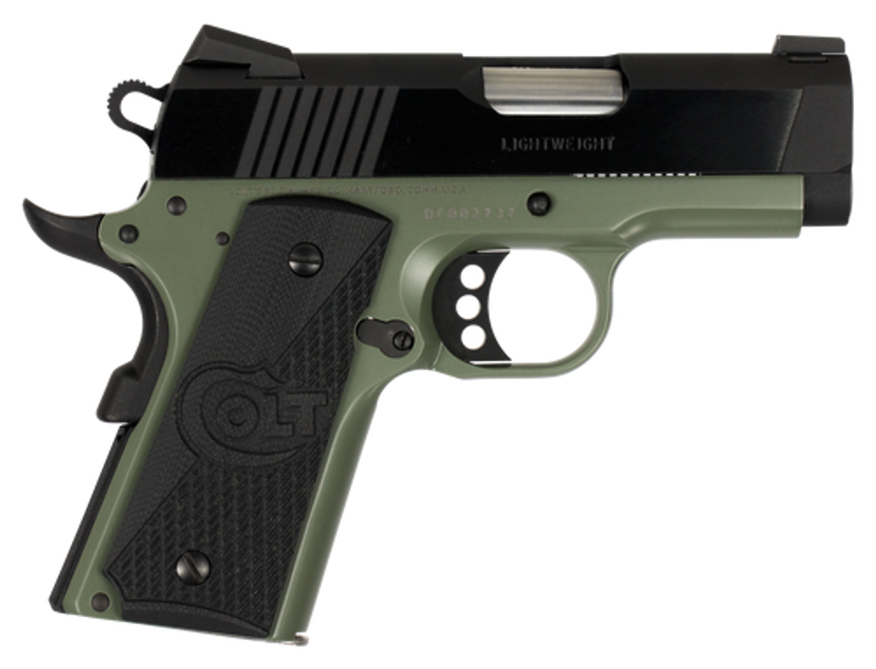 Colt 1911 Defender 45 ACP 3" Barrel, Black Cherry G10 Grip Green Aluminum Alloy Frame 7rd Mag Colt 1911 Defender 45 ACP 3" Barrel, Black Cherry G10 Grip Green Aluminum Alloy Frame 7rd Mag
