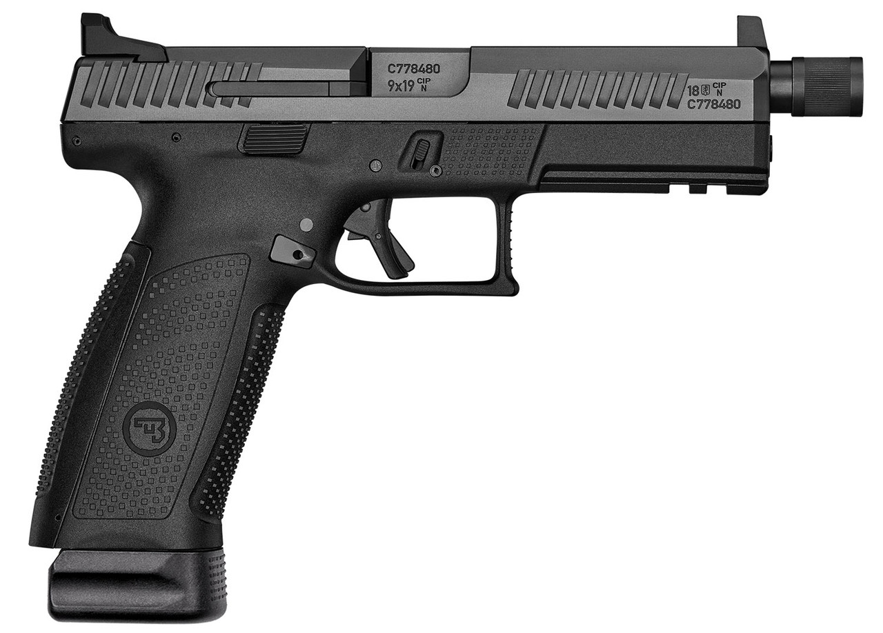 CZ P-10 F 9mm, 4.5" Threaded Barrel, Tritium Front/Serrated Combat Rear, Black, 21rd CZ P-10 F 9mm, 4.5" Threaded Barrel, Tritium Front/Serrated Combat Rear, Black, 21rd