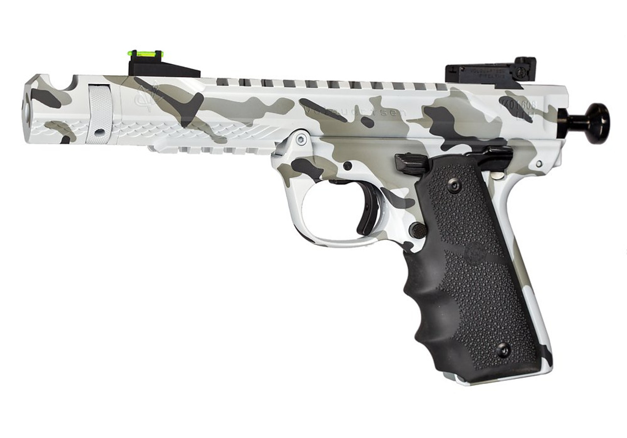 Volquartsen Black Mamba .22 LR, 4.5" Barrel, Hi-Viz Front & Target Rear, Arctic Camo Volquartsen Black Mamba .22 LR, 4.5" Barrel, Hi-Viz Front & Target Rear, Arctic Camo