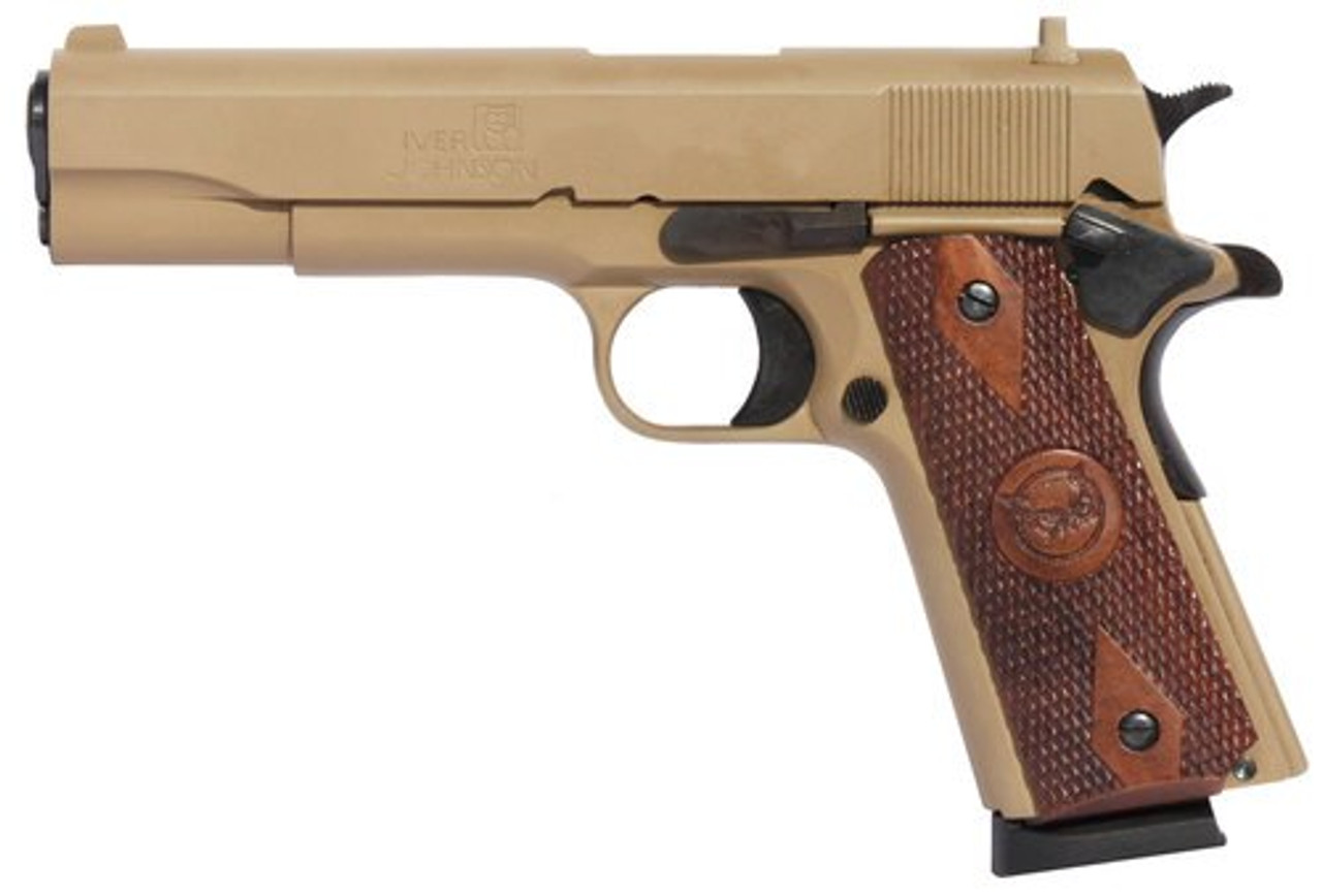Iver Johnson 1911 A1, 45 ACP, 5", 8rd, Walnut Grips, Coyote Tan Iver Johnson 1911 A1, 45 ACP, 5", 8rd, Walnut Grips, Coyote Tan
