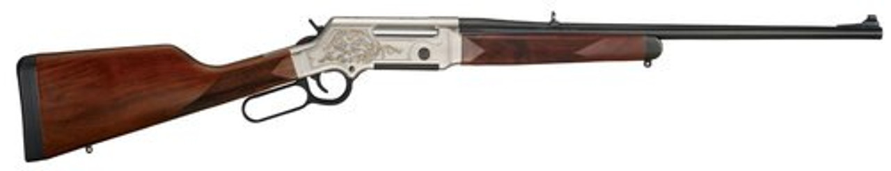 Henry Long Ranger Deluxe .243 Win. 20" Barrel, Checkered Straight Grip Stock, Nickel Plated /w 24k Gold Inlay, 4rd Henry Long Ranger Deluxe .243 Win. 20" Barrel, Checkered Straight Grip Stock, Nickel Plated /w 24k Gold Inlay, 4rd