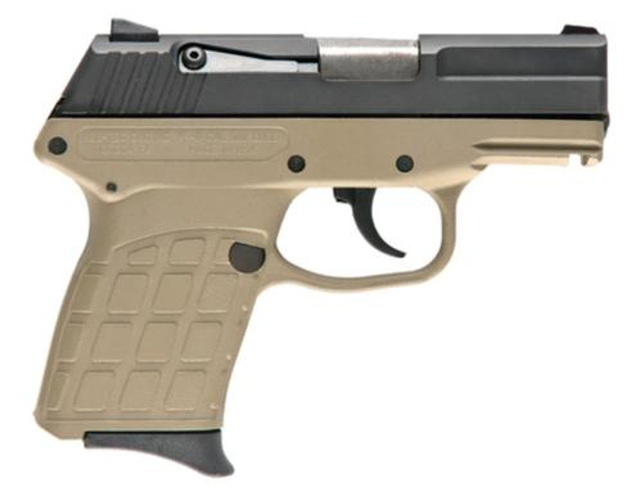 KelTec PF-9 9MM 3.1 Barrel Parkerized Slide Cerakote Tan Grip/Frame 7 Rd Mag KelTec PF-9 9MM 3.1 Barrel Parkerized Slide Cerakote Tan Grip/Frame 7 Rd Mag