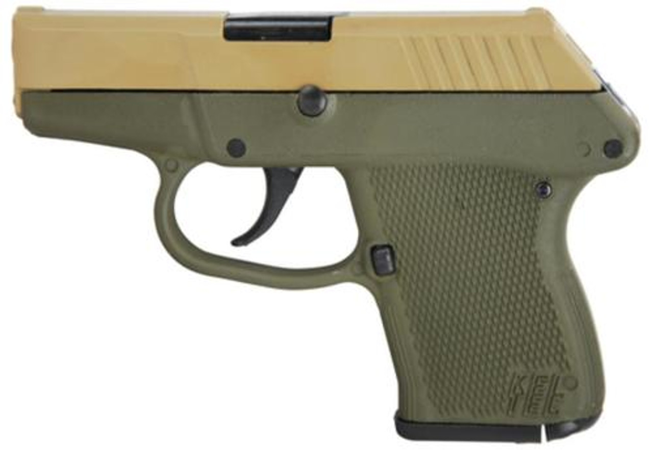 Kel-Tec P-3AT .380 ACP 2.76" Barrel Cerakote Tan Slide Cerakote Olive Drab Green Grip/Frame Double Action Only 6rd Kel-Tec P-3AT .380 ACP 2.76" Barrel Cerakote Tan Slide Cerakote Olive Drab Green Grip/Frame Double Action Only 6rd