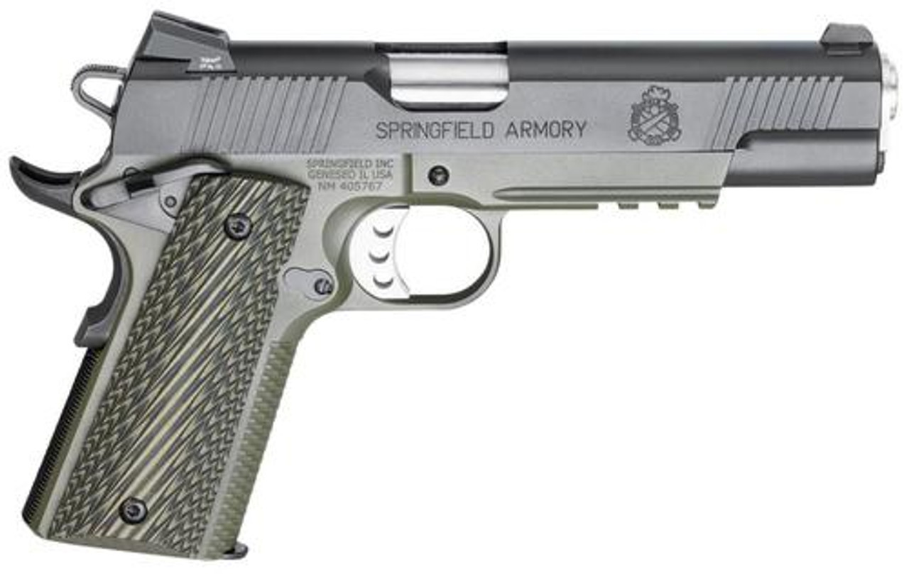 Springfield 1911 Loaded M.C. Operator 45 ACP 5" Barrel OD Green Frame, G10 Grips 7rd Mag Springfield 1911 Loaded M.C. Operator 45 ACP 5" Barrel OD Green Frame, G10 Grips 7rd Mag