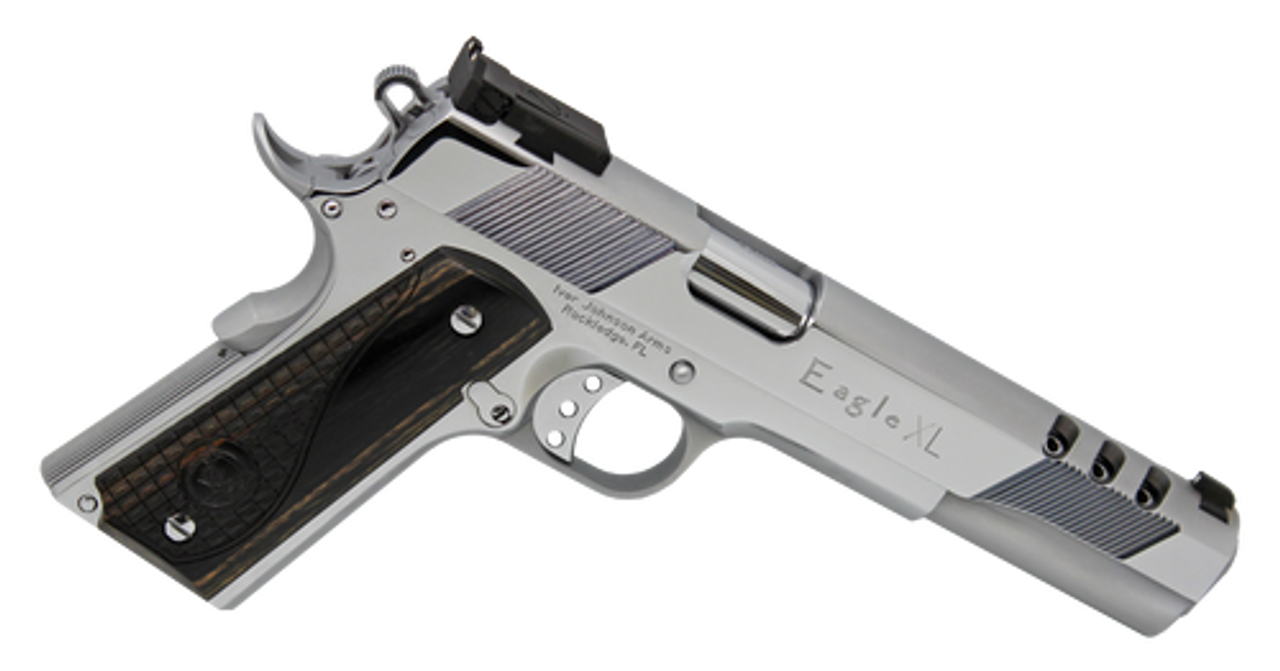 Iver Johnson 1911 Eagle XL Long Slide 70 Series 45 ACP, 6" Barrel, Walnut Grip, Chrome Steel Frame, Chrome Slide, 8rd Iver Johnson 1911 Eagle XL Long Slide 70 Series 45 ACP, 6" Barrel, Walnut Grip, Chrome Steel Frame, Chrome Slide, 8rd