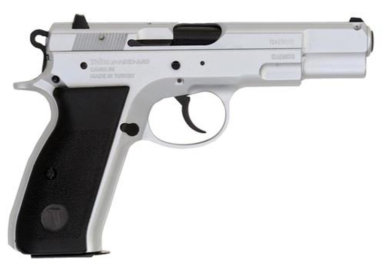 TriStar S-120 Pistol 9mm 4.7" Barrel, Black Checkered Grips Chrome, 17rd TriStar S-120 Pistol 9mm 4.7" Barrel, Black Checkered Grips Chrome, 17rd