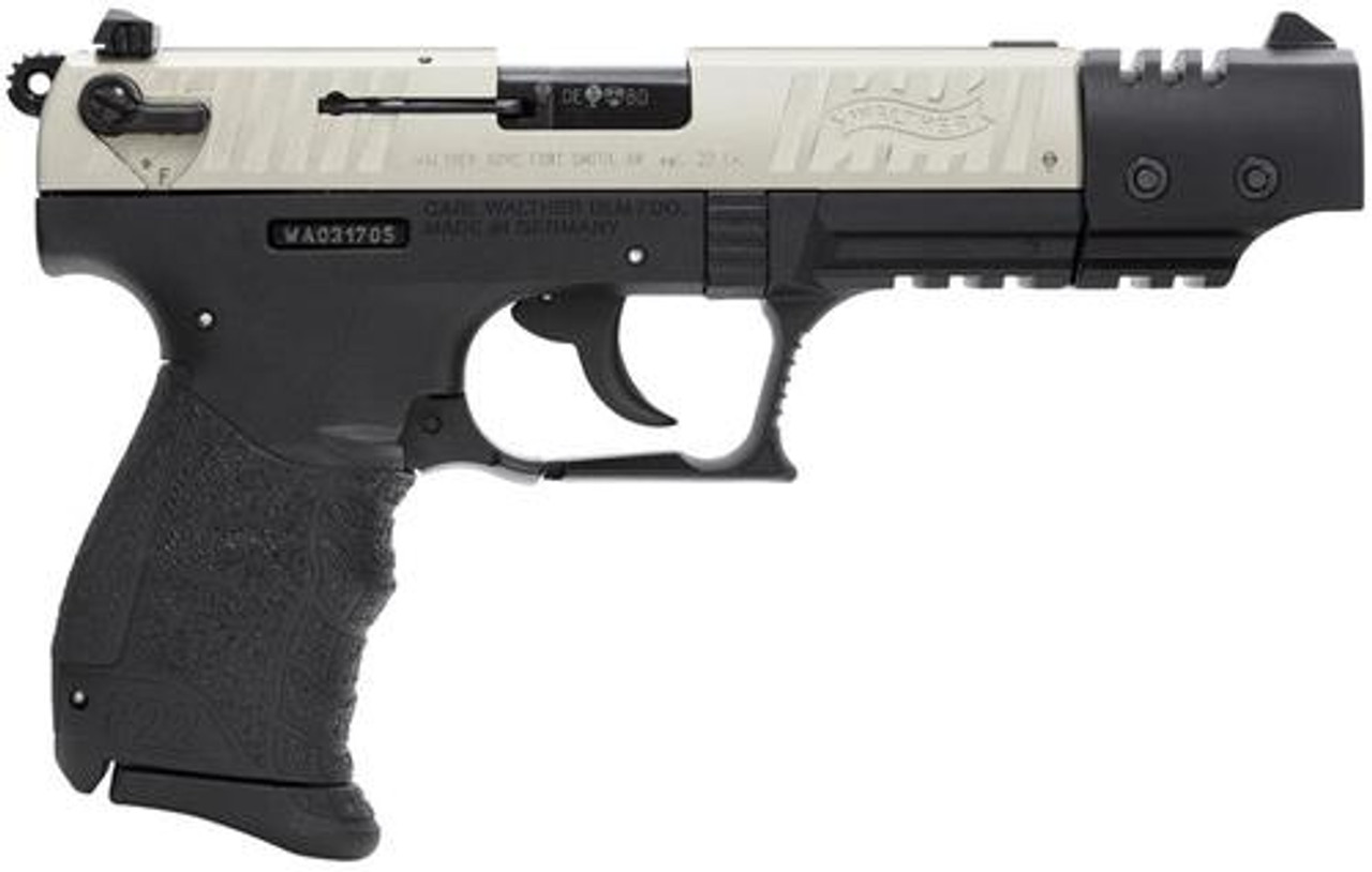 Walther P22 Target .22 L.R. 5" Barrel Nickel 10 Round, 2 Mags Walther P22 Target .22 L.R. 5" Barrel Nickel 10 Round, 2 Mags