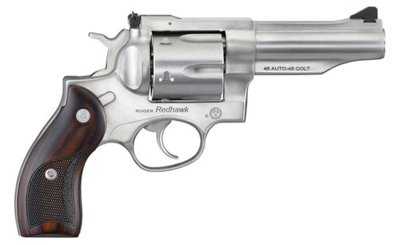Ruger Redhawk, 45 ACP / .45 Colt, 4.2" Barrel, 6rd, Satin Stainless, Wood Grips Ruger Redhawk, 45 ACP / .45 Colt, 4.2" Barrel, 6rd, Satin Stainless, Wood Grips