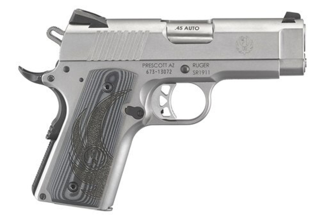 Ruger SR1911 45 ACP, 3.6", Gray G10 Grips, Stainless Steel, 7rd Ruger SR1911 45 ACP, 3.6", Gray G10 Grips, Stainless Steel, 7rd