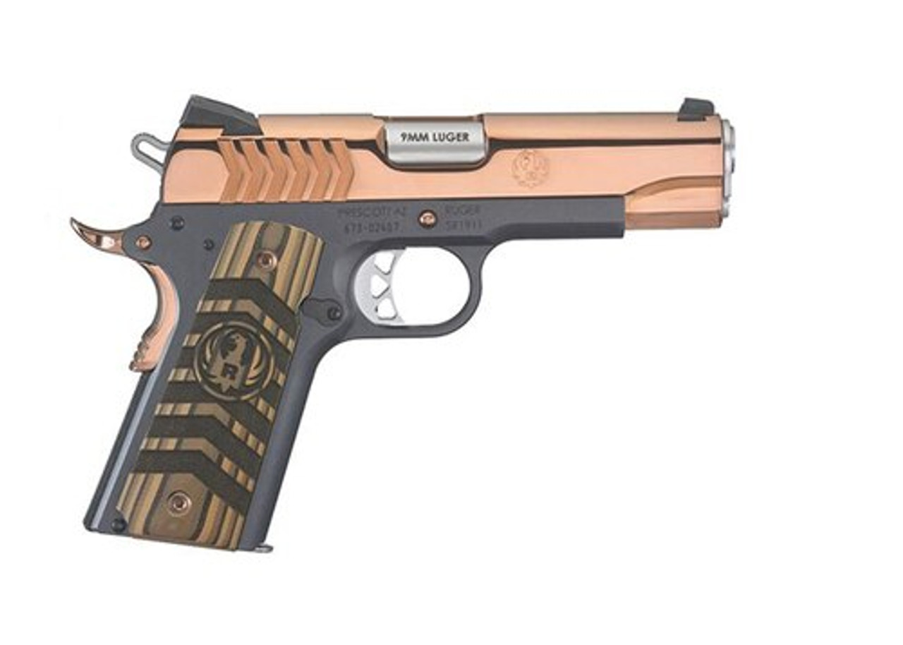 Ruger SR1911 Commander 9mm, 4.25" Barrel, Black Nitride, Polished Rose Gold, 9rd Mag Ruger SR1911 Commander 9mm, 4.25" Barrel, Black Nitride, Polished Rose Gold, 9rd Mag