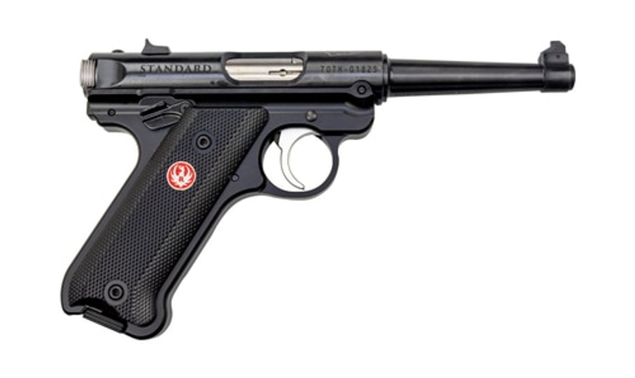 Ruger Mark IV 70th Anniversary 22 LR Single 4.75" Barrel, Black Synthetic Grip Black Steel Slide, 10rd Ruger Mark IV 70th Anniversary 22 LR Single 4.75" Barrel, Black Synthetic Grip Black Steel Slide, 10rd