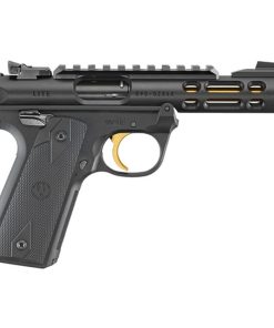Ruger Mark IV Lite 22/45 22LR, 4.4" Gold Finished Threaded Barrel, Polymer Frame, Black, Checkered Grips, 10Rd Mag