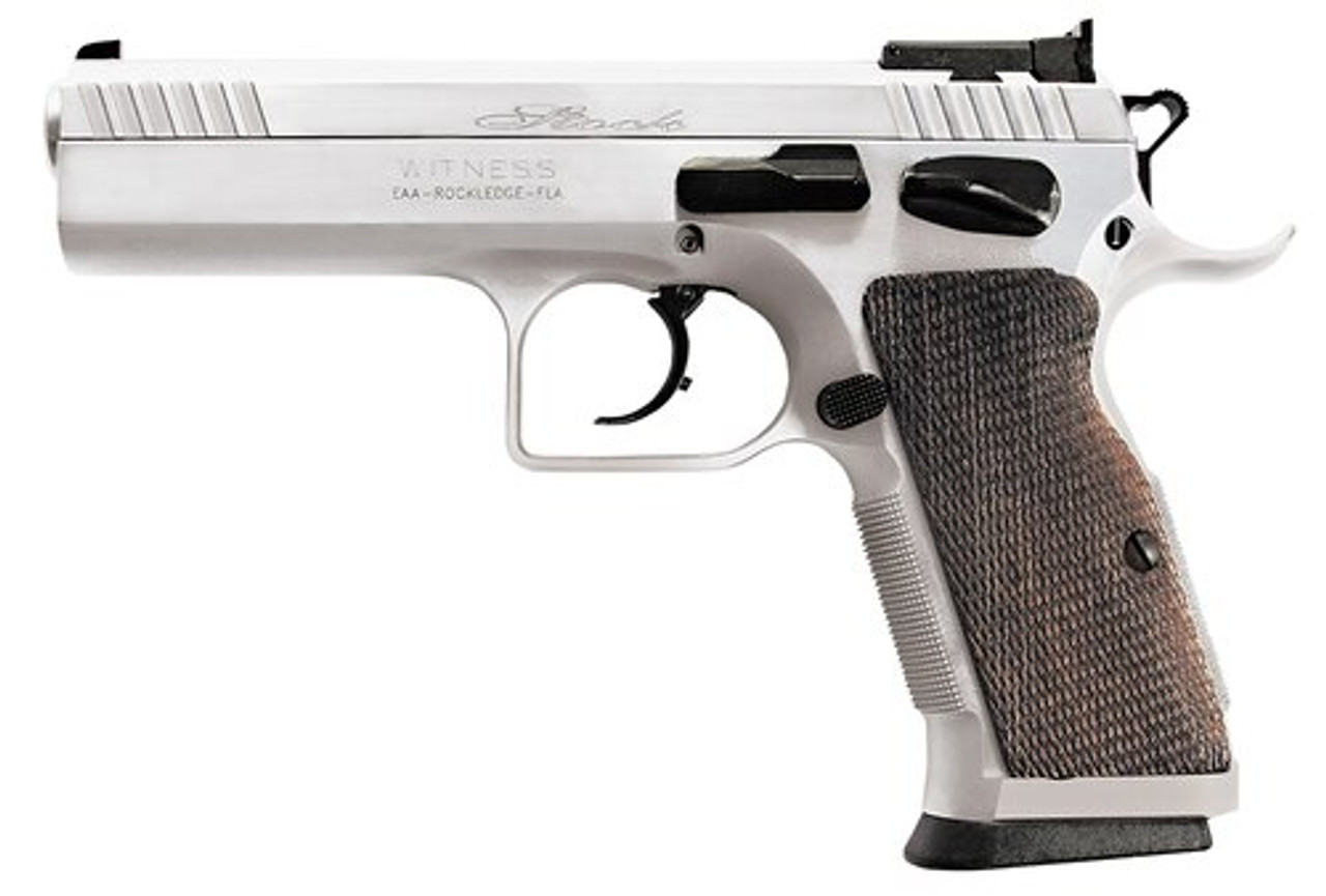 EAA Witness Elite Stock 2 DA/SA 9mm 4.5" Barrel, AS Wood Grip Chrome, 17rd EAA Witness Elite Stock 2 DA/SA 9mm 4.5" Barrel, AS Wood Grip Chrome, 17rd