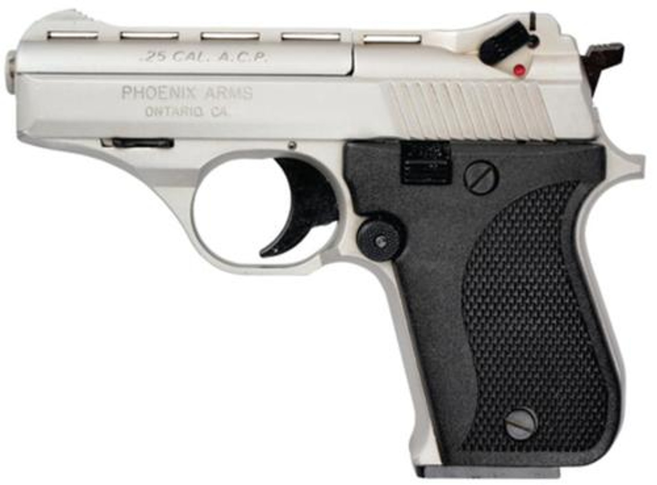 Phoenix Model HP .25 ACP 3 Inch Barrel Nickel Finish Black Grips 10 Rd Mag Phoenix Model HP .25 ACP 3 Inch Barrel Nickel Finish Black Grips 10 Rd Mag