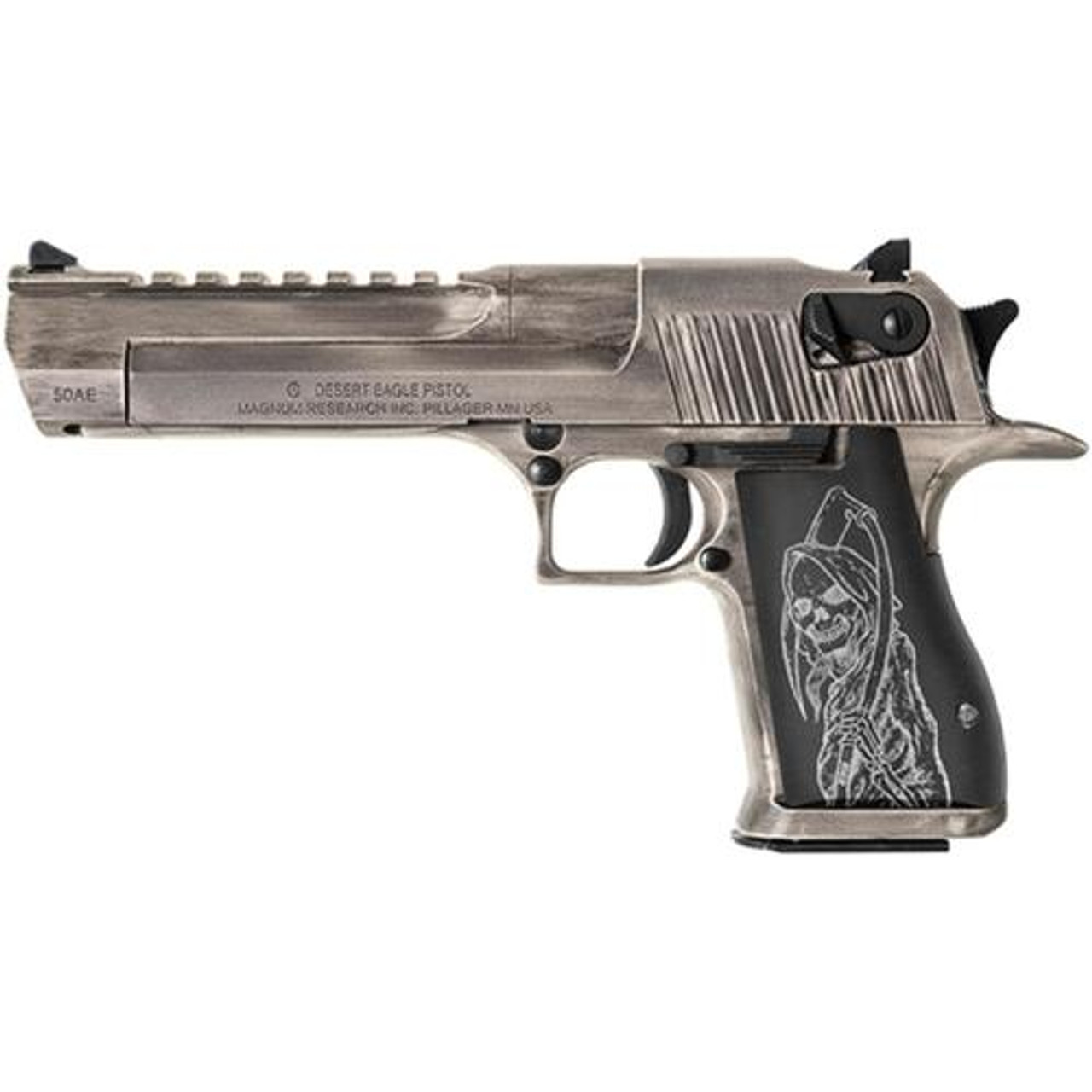 Magnum Research Desert Eagle 44 Mag Grim Reaper Tungsten Cerakote Finish, Reaper Grips, 8 Rd Mag Magnum Research Desert Eagle 44 Mag Grim Reaper Tungsten Cerakote Finish, Reaper Grips, 8 Rd Mag