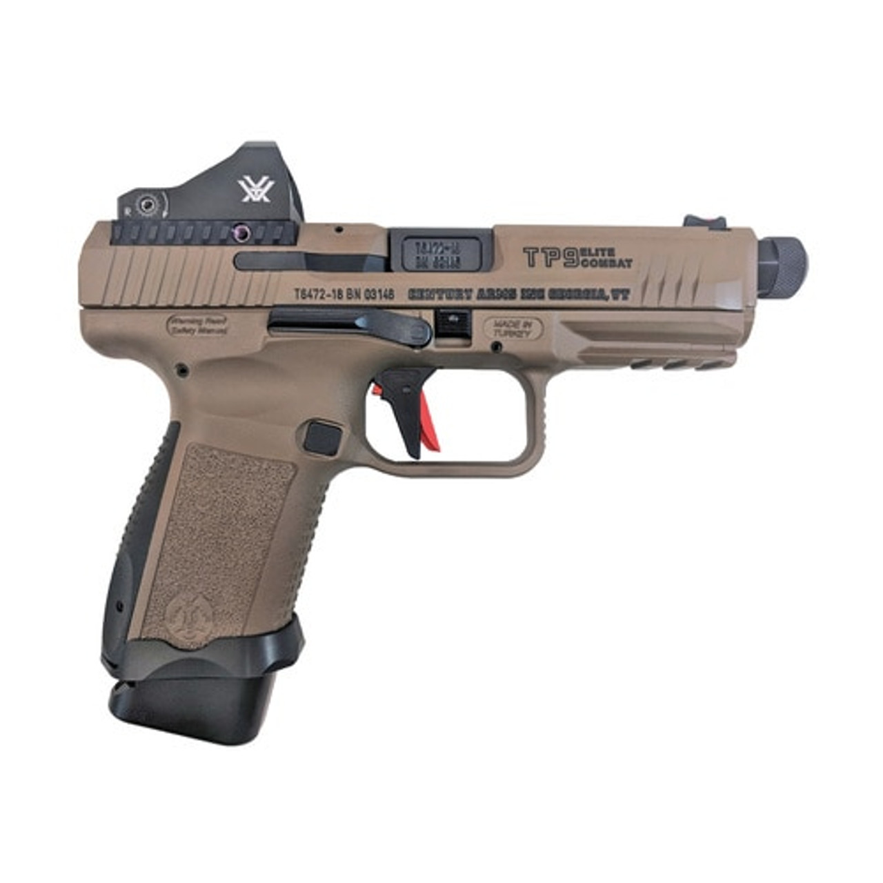 Canik TP9SF Combat 9mm, 4.78" Threaded Barrel, Mag Well, FDE, Vortex Viper, 15rnd Mags Canik TP9SF Combat 9mm, 4.78" Threaded Barrel, Mag Well, FDE, Vortex Viper, 15rnd Mags