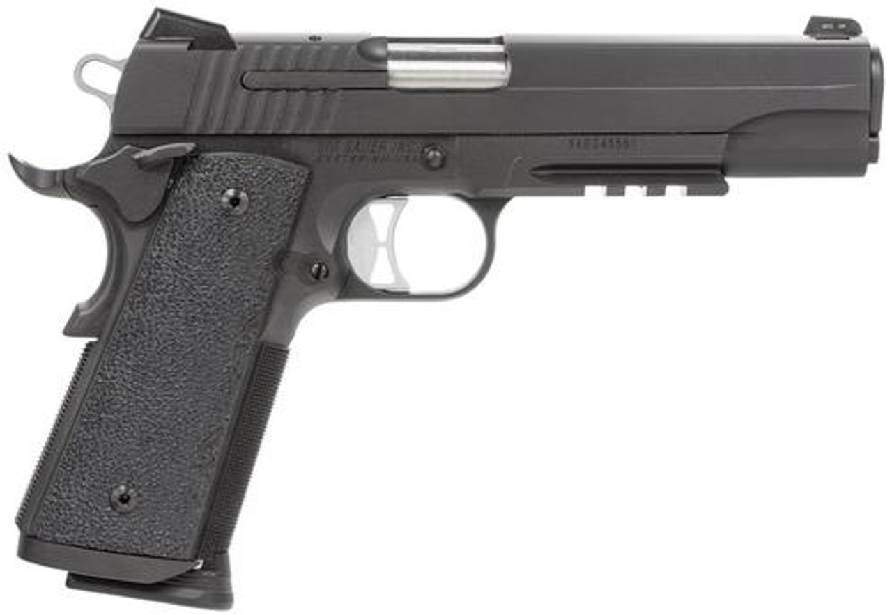 Sig 1911 45 ACP, 5" Barrel, TAC OPS Black SAO Siglite Ergo XT Grip (4) 8RD Steel MAG Rail Sig 1911 45 ACP, 5" Barrel, TAC OPS Black SAO Siglite Ergo XT Grip (4) 8RD Steel MAG Rail