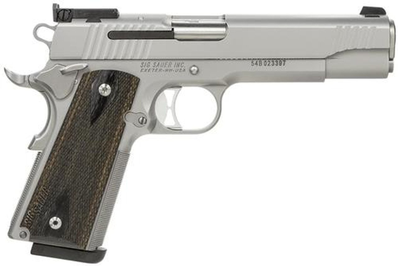 SIG 1911 40 S&W 5IN Match Elite Stainless Finish SAO Adjustable Sights Blackwood Grip (2) 8RD Steel MAG SIG 1911 40 S&W 5IN Match Elite Stainless Finish SAO Adjustable Sights Blackwood Grip (2) 8RD Steel MAG