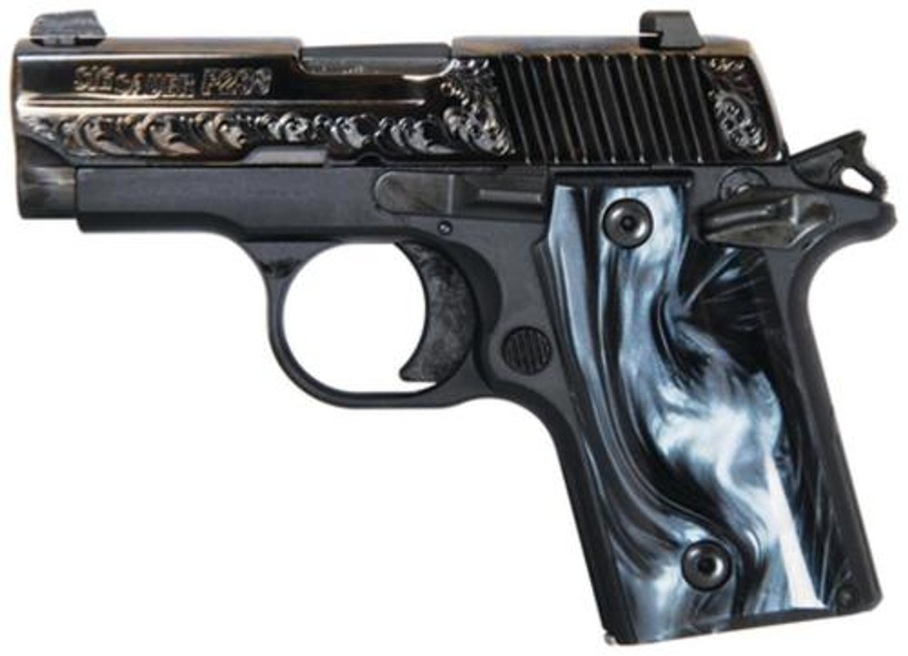 Sig P238 380 ACP 2.7In Black Pearl Nitron Engraved Slide SAO Siglite Black Pearl Grip (1) 6RD Steel MAG Sig P238 380 ACP 2.7In Black Pearl Nitron Engraved Slide SAO Siglite Black Pearl Grip (1) 6RD Steel MAG