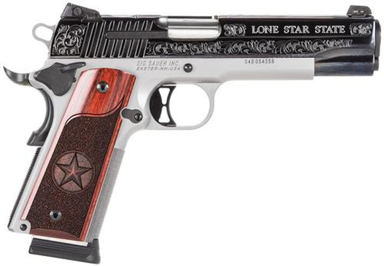 SiG 1911, 45 ACP, 5" Barrel, 8rd, Texas Silver Engraved SiG 1911, 45 ACP, 5" Barrel, 8rd, Texas Silver Engraved