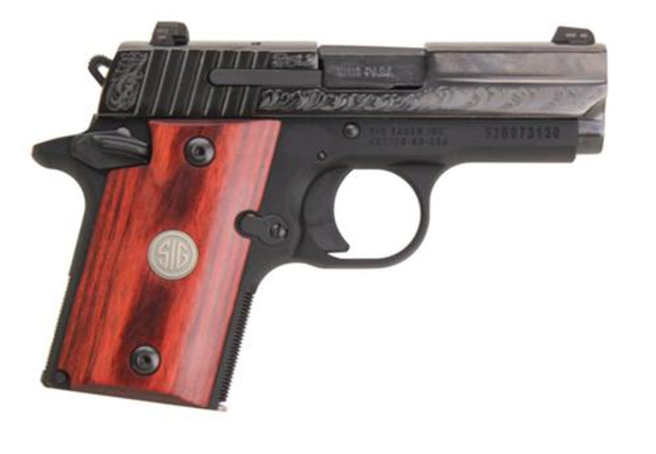 Sig P938 9MM 3IN Engraved Nitron Engraved Slide SAO Siglite Rosewood Medallion Grip (1) 6RD Steel MAG Ambi Safety Sig P938 9MM 3IN Engraved Nitron Engraved Slide SAO Siglite Rosewood Medallion Grip (1) 6RD Steel MAG Ambi Safety