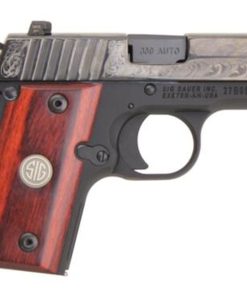 Sig P238 380 ACP 2.7In Engraved Nitron Engraved Slide SAO Siglite Rosewood Grip (1) 6RD Steel MAG