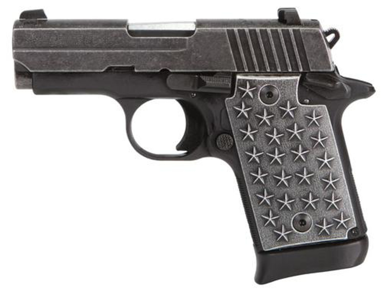 Sig P938 Compact, 9MM, 3" Barrel, We The People Engraved Slide, Aluminum Grips, 50 Stars, 7Rd Mag Sig P938 Compact, 9MM, 3" Barrel, We The People Engraved Slide, Aluminum Grips, 50 Stars, 7Rd Mag