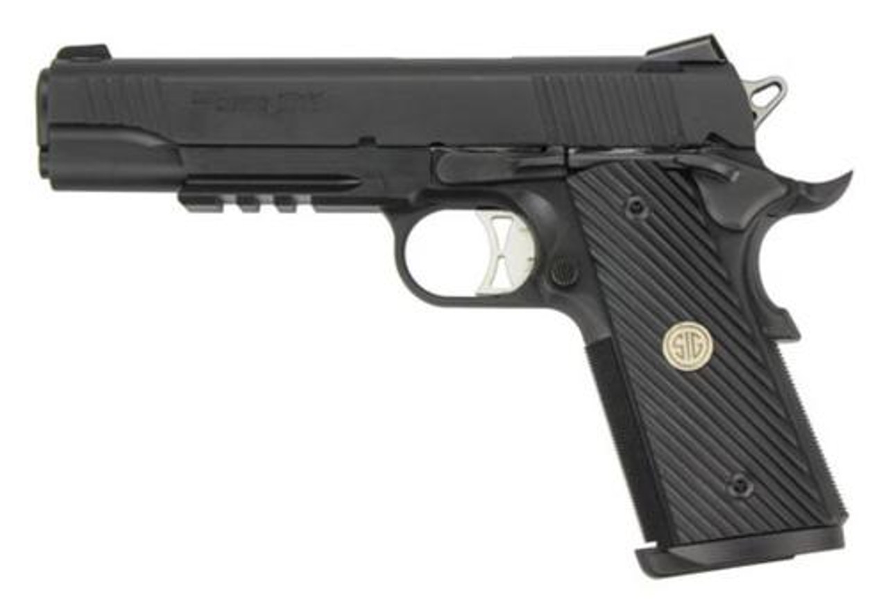 Sig 1911 TacOps, 9mm, 5" Barrel, SS Magwell, Ambi Safety, Rail, (4) 9rd Mags Sig 1911 TacOps, 9mm, 5" Barrel, SS Magwell, Ambi Safety, Rail, (4) 9rd Mags
